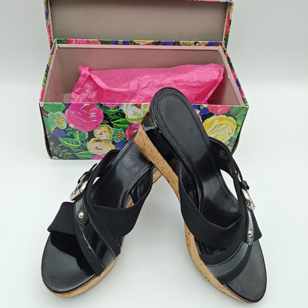 Mootsies‎ Tootsies Oath Black Elastic Cork Wedge Slide Sandals Women's Size 7.5M